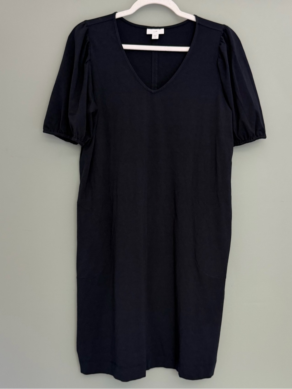 J. Jill Navy Blue Cotton Tencel Blend V-Neck Puff Sleeve Lightweight Mini Dress